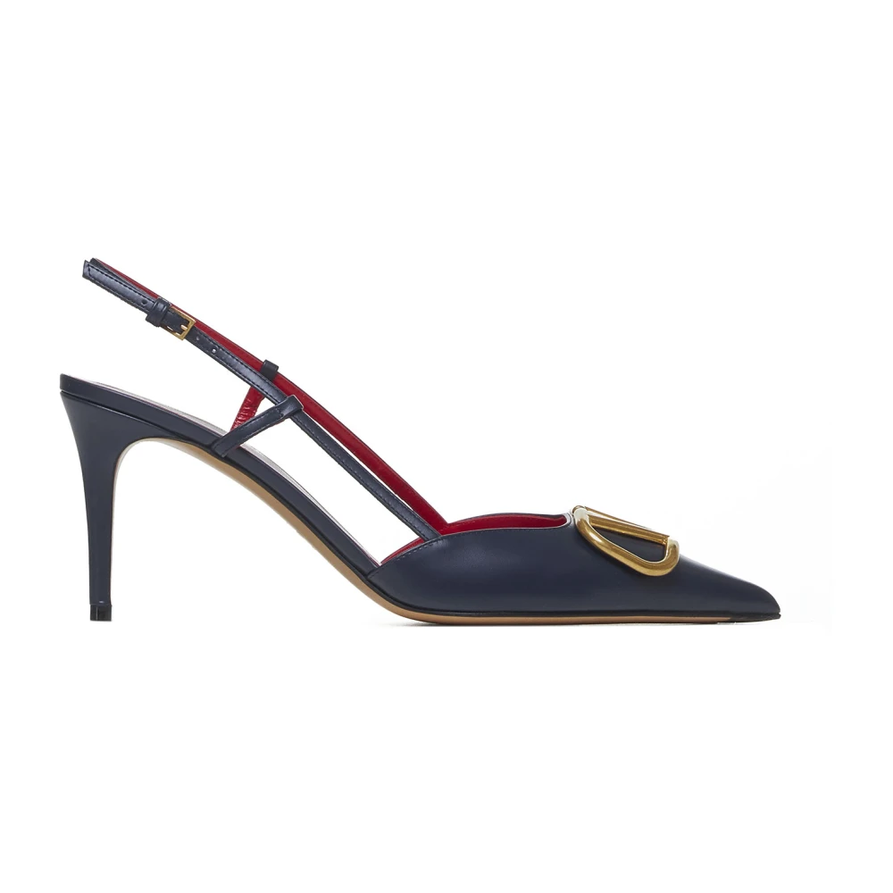 Marineblå Skinn Slingback Pumps