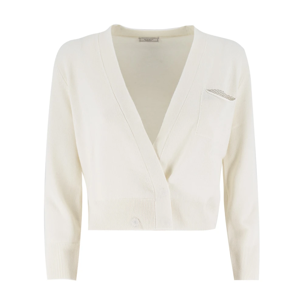 PESERICO Cardigan met diepe halslijn en zak White Dames