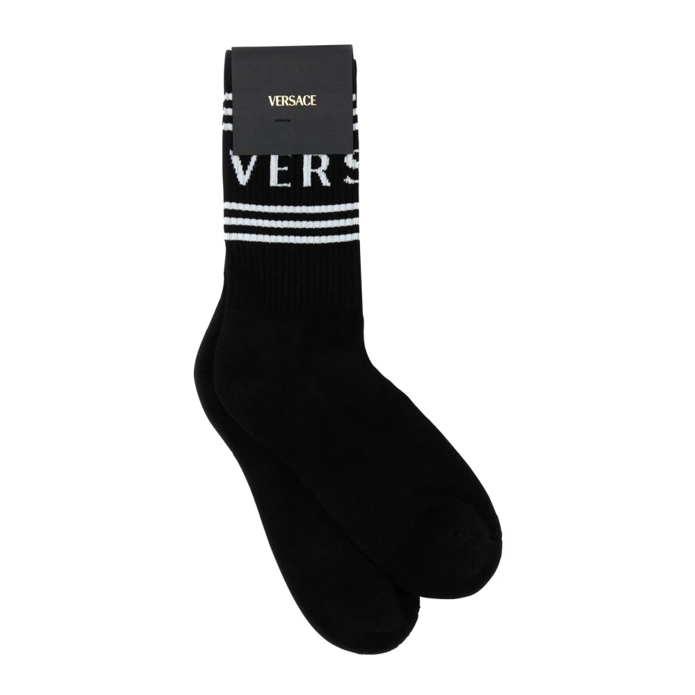 Versace Stretch Katoenmix Zwarte Sokken Black Heren