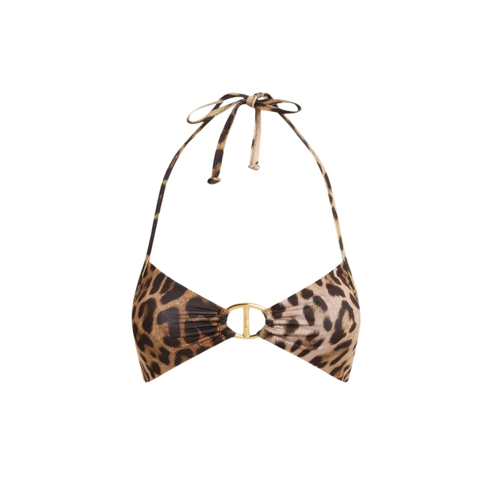 Moschino Women's Brown Bikinis, L, Printed Lycra Bikini Top