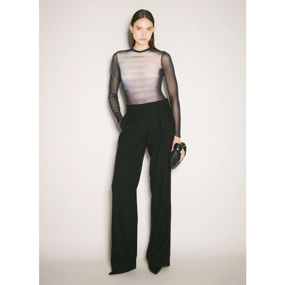 Jean Paul Gaultier Gedrukt Mesh Lange Mouwen Bodysuit Blue Dames