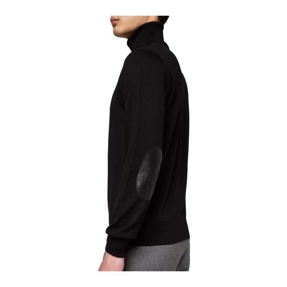 Alpha Studio Merino Turtleneck Jumpers met leren patches Black Heren