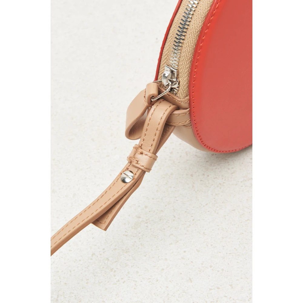 PESERICO Ronde echte leren tas met polsband en schouderband Red Dames