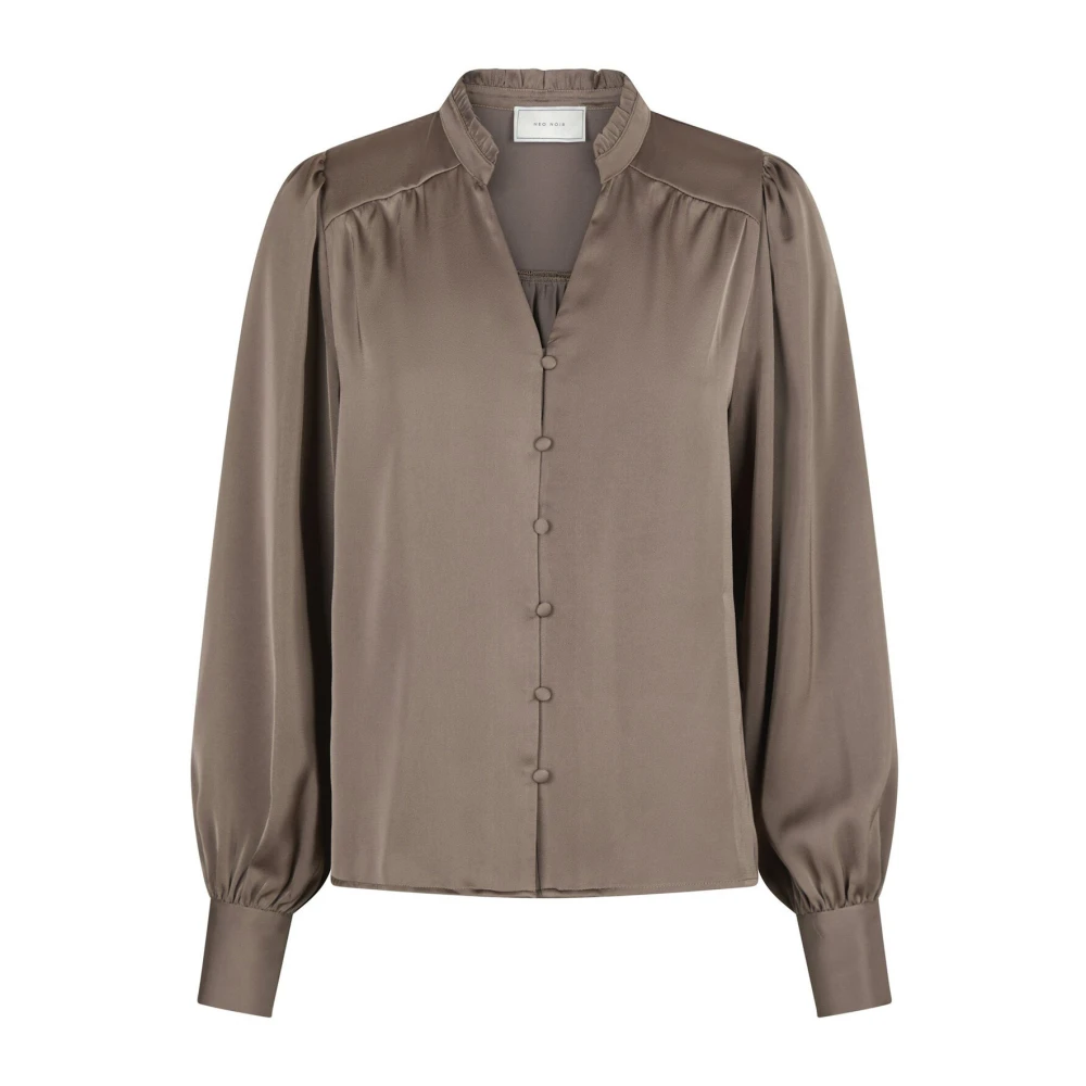 NEO NOIR Elegant Drapy Blouse Dark Taupe Brown Dames