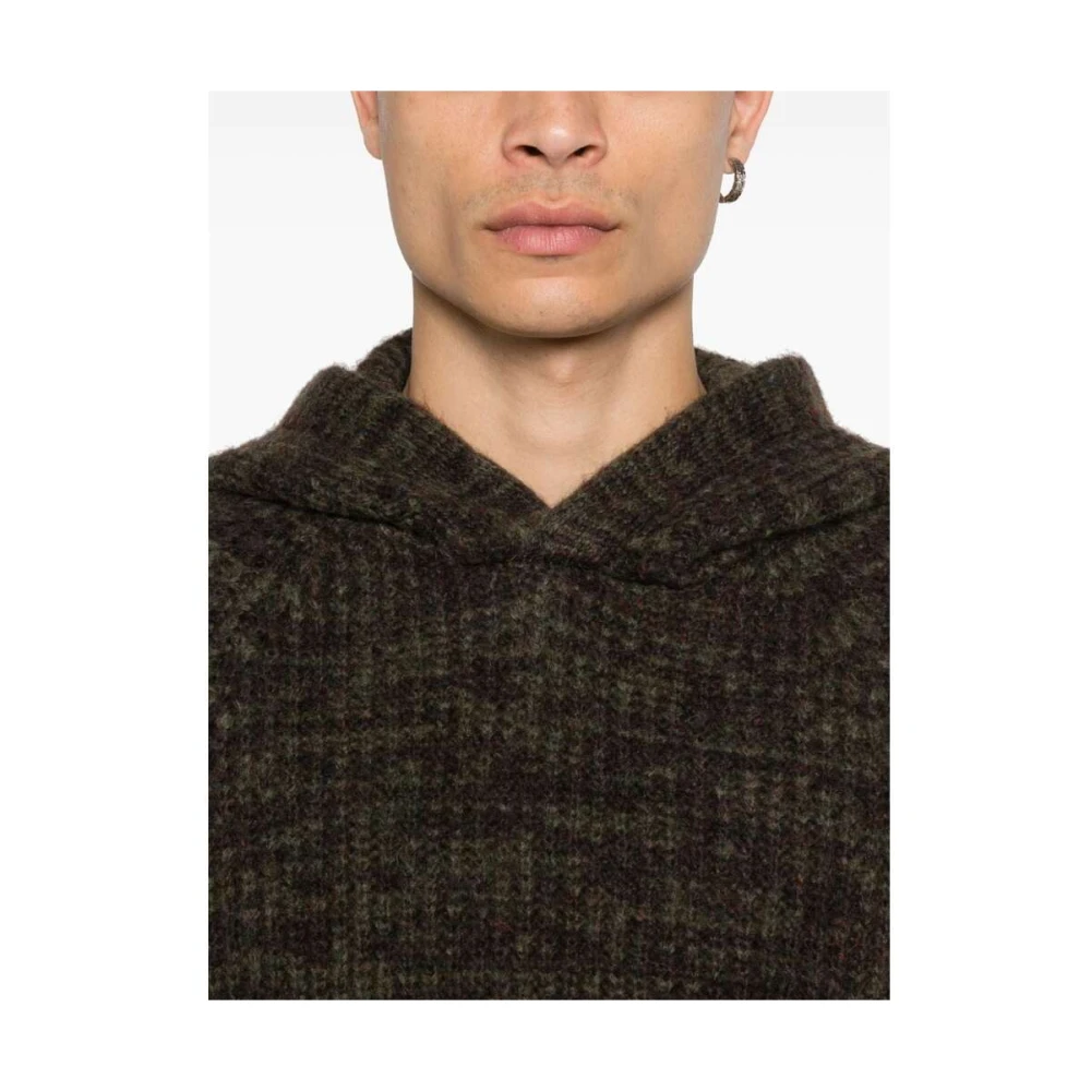 Laneus Grof Gebreide Olijfgroene Hoodie Green Heren