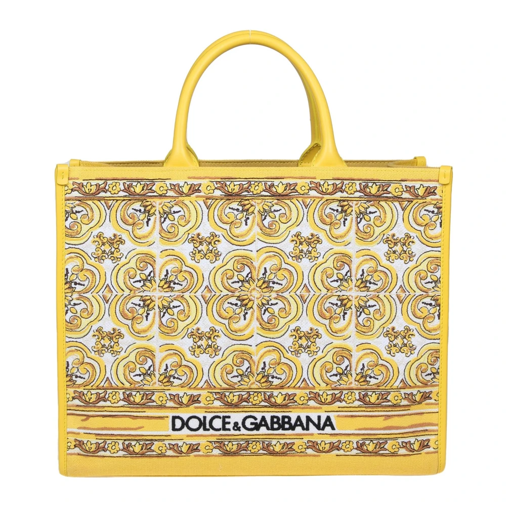 Dolce & Gabbana Gele Shopper Tas met Majolica Print Multicolor Dames