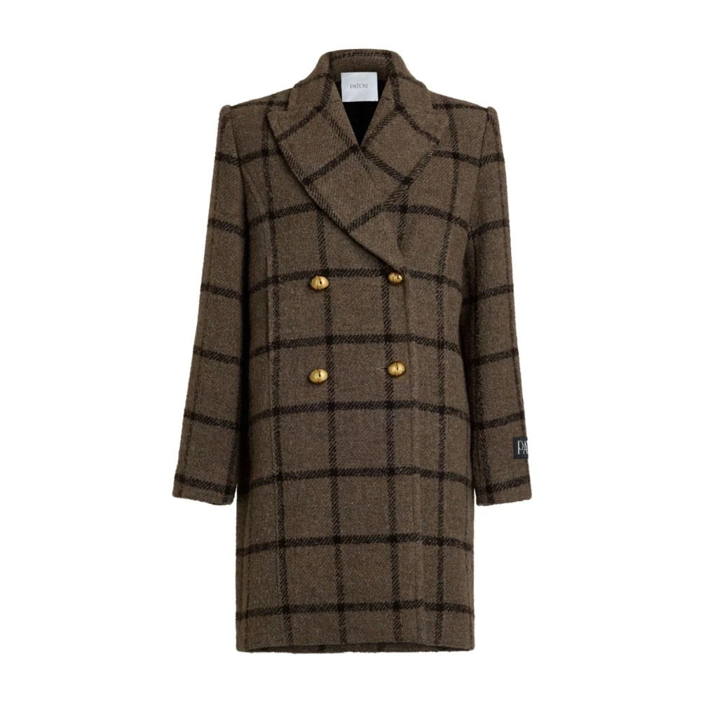 Patou Bruin Geruit Dubbel-Borst Jas Brown Dames