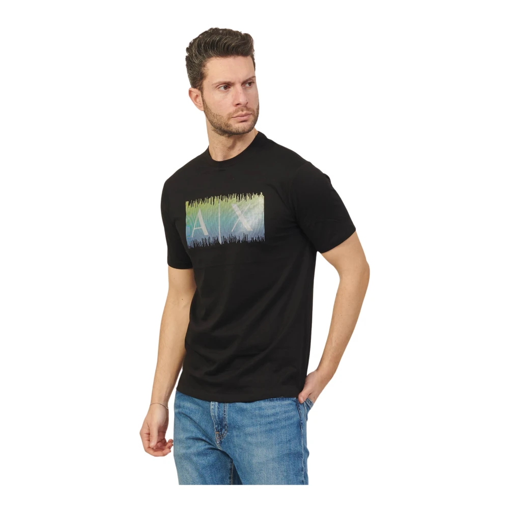 Armani Exchange Katoenen Logo Contrast T-shirt Regular Fit Black Heren