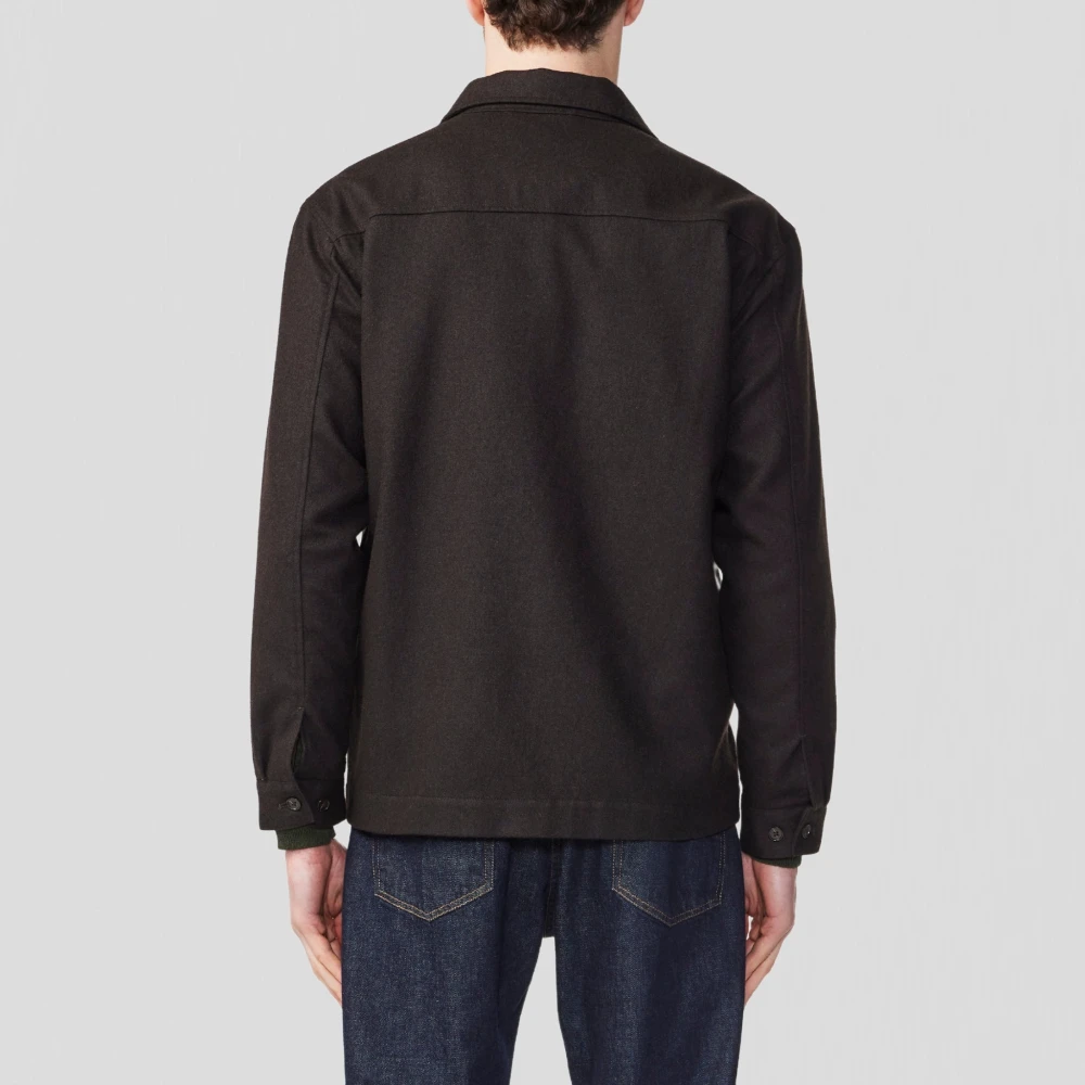 Nn07 Bruine Wollen Overshirt met Earthhorn Knopen Brown Heren