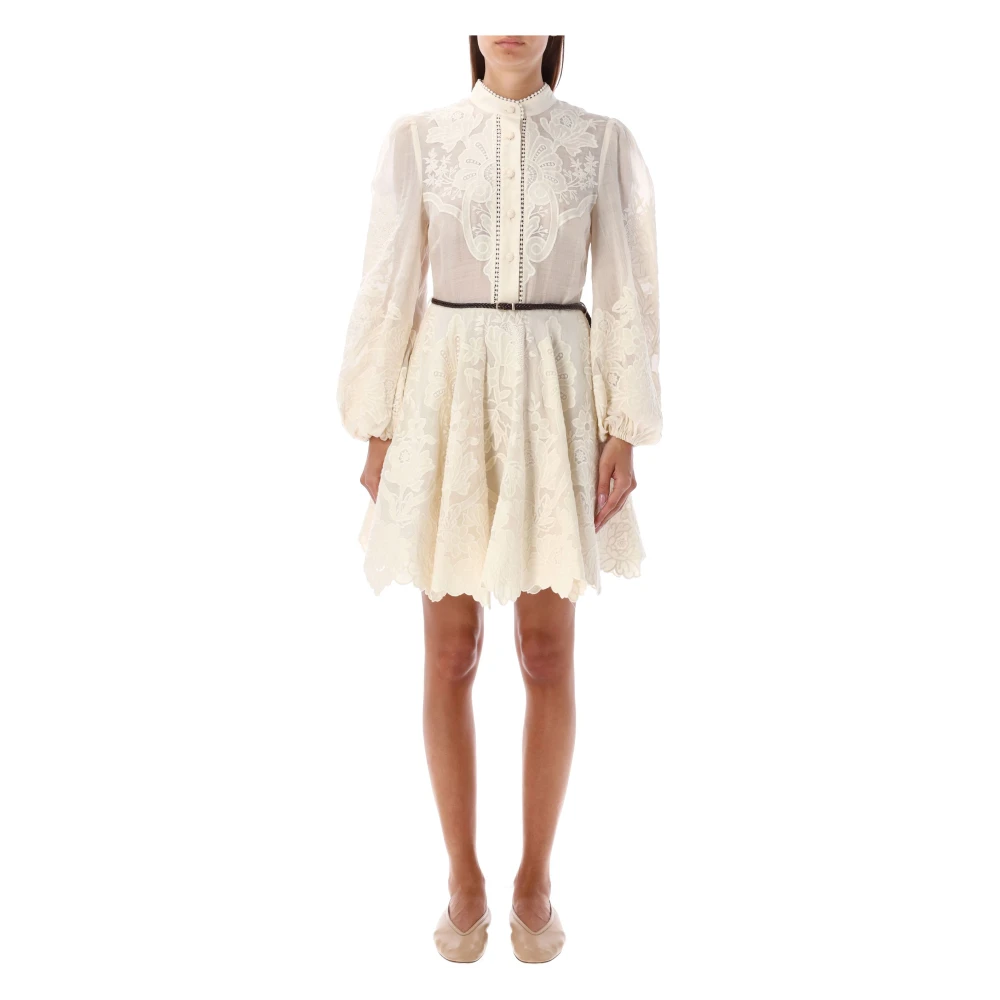 Zimmermann Kräm Spets Mini Klänning Aw24 Beige, Dam