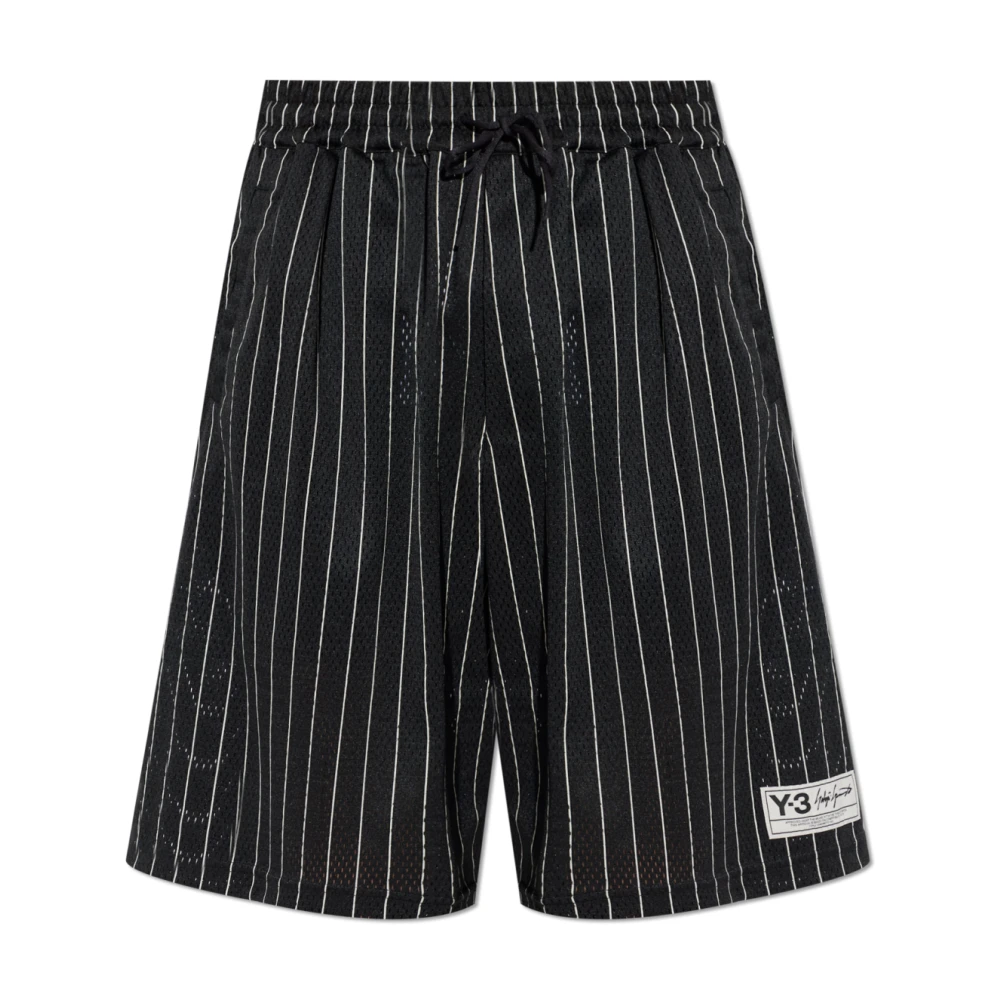 Y-3 Men's Black Bermudas, L, Perforated Striped Shorts