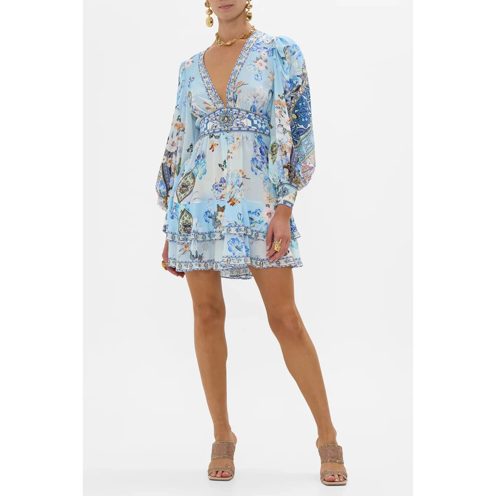 Camilla Ruches zijden jurk Al Manial Palace Memoirs Blue Dames