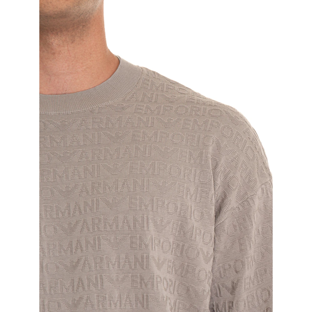 Emporio Armani Logo Ronde Hals Pullover Licht Stof Gray Heren