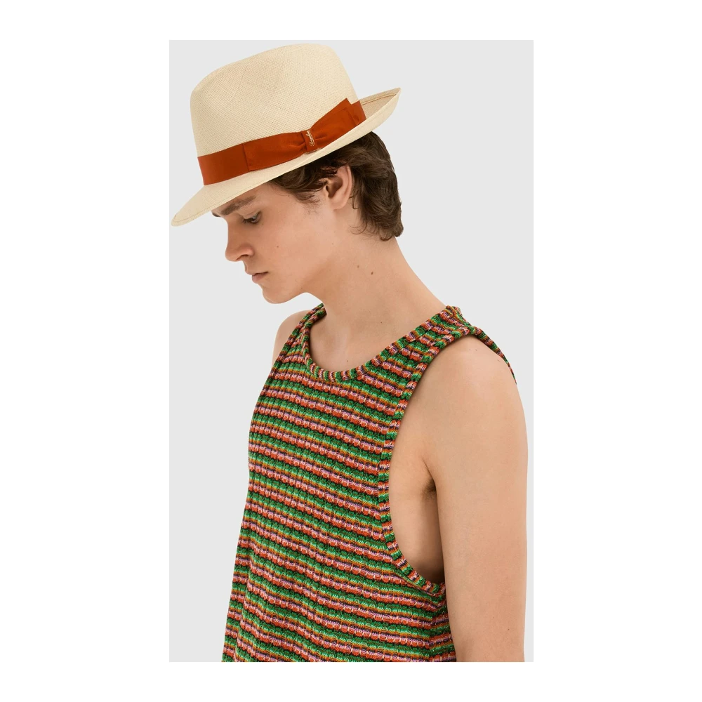 Borsalino Handgeweven Panama Hoed met Grosgrain Band Beige Heren
