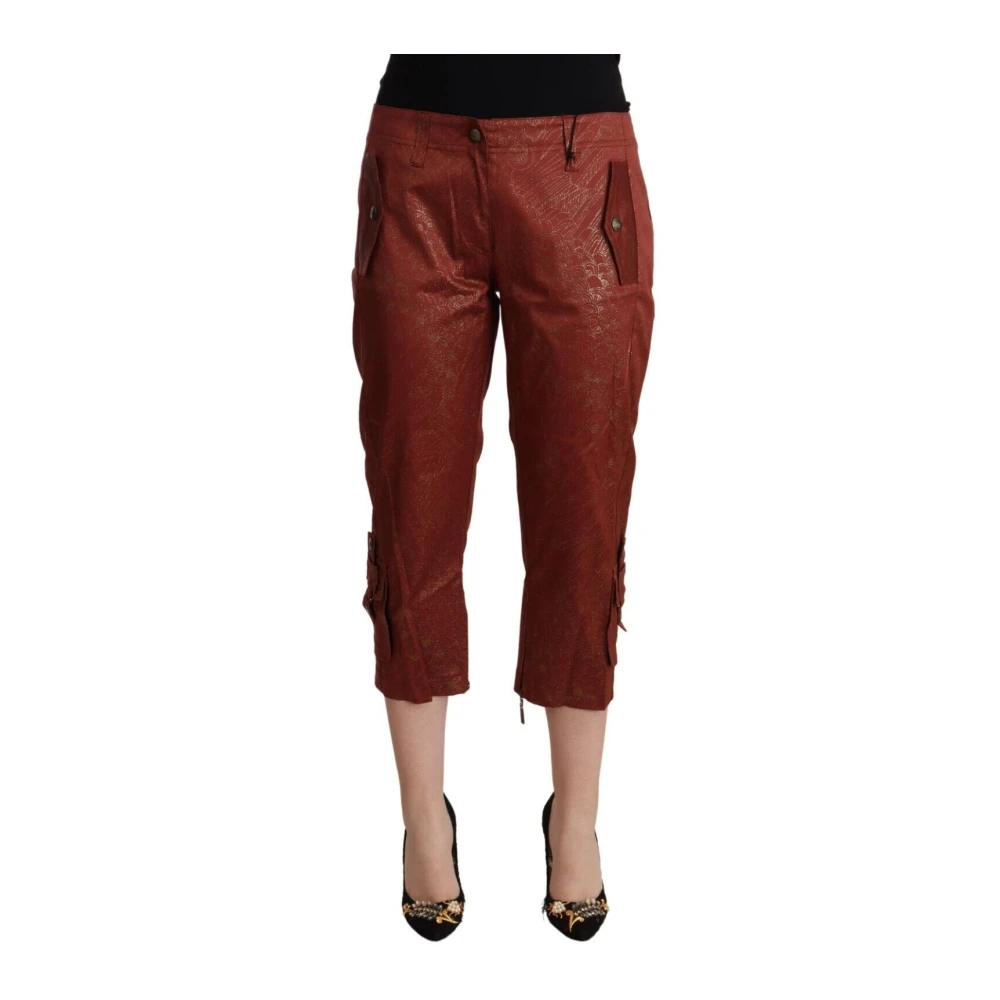 Just Cavalli Women's Brown Lurex Mid Waist Cropped Capri Trousers - Cropped Trousers - M - Trousers