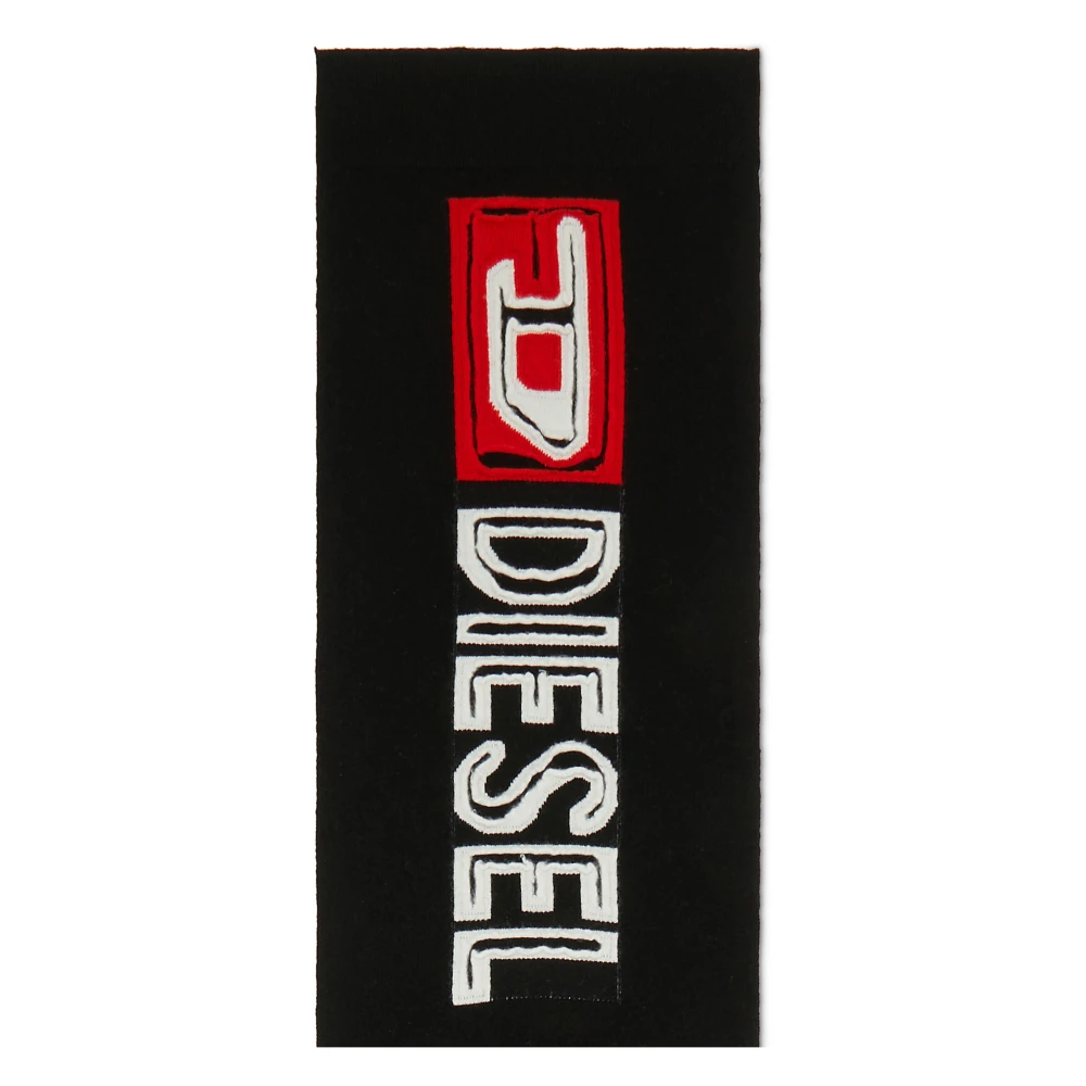 Diesel Wool scarf with peel-off logo Black Unisex