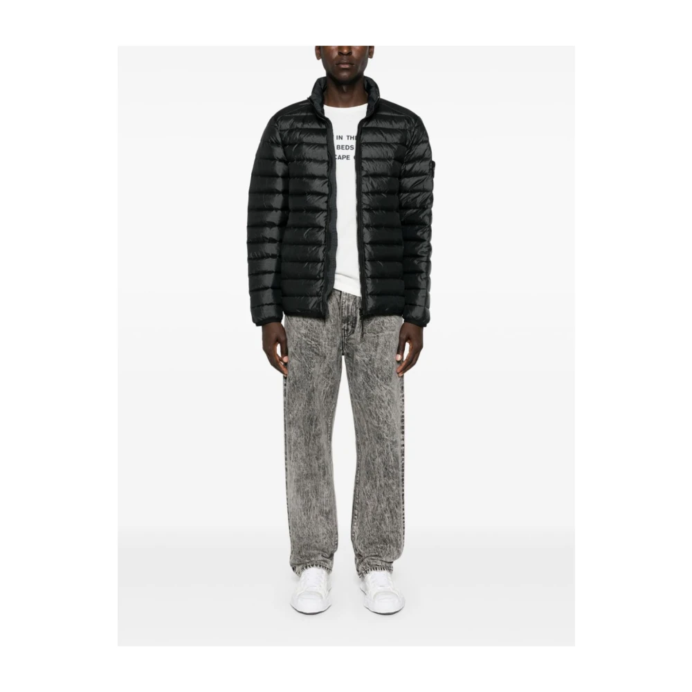 Stone Island Zwarte Nylon Gewatteerde Jas Black Heren