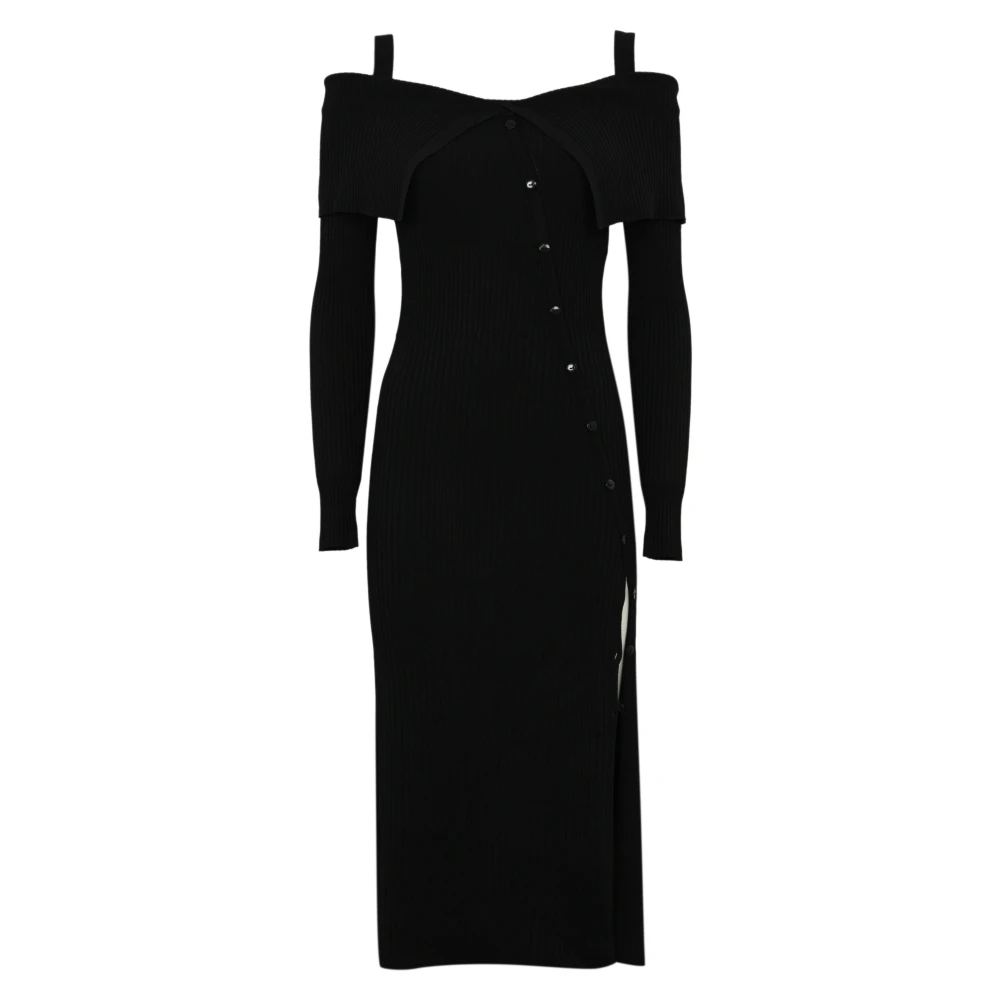 Twinset Zwarte Off-Shoulder Geribbelde Jurk Black Dames