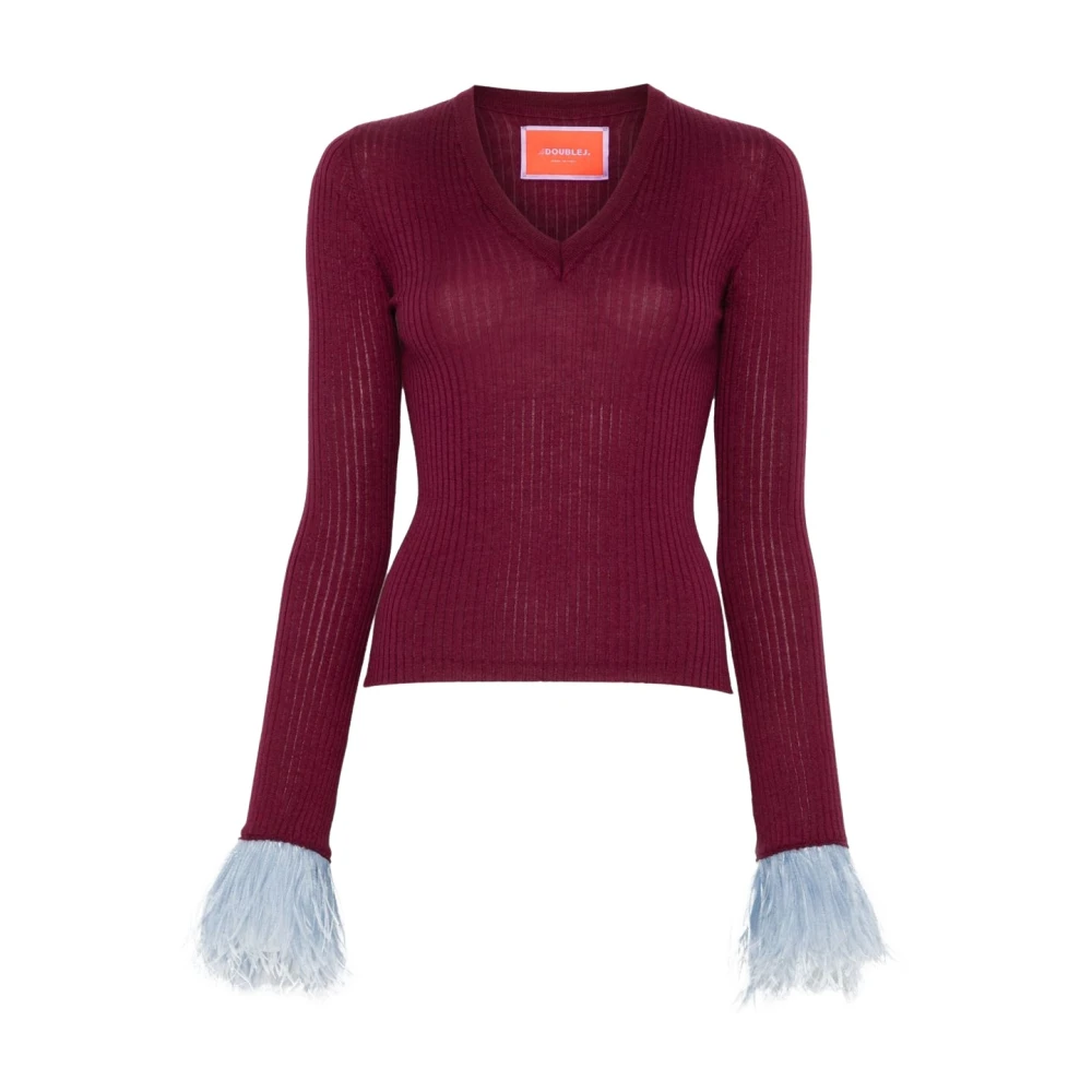 La Doublej Red V-Neck Knitwear, Female, M, V-Neck High Kick Top