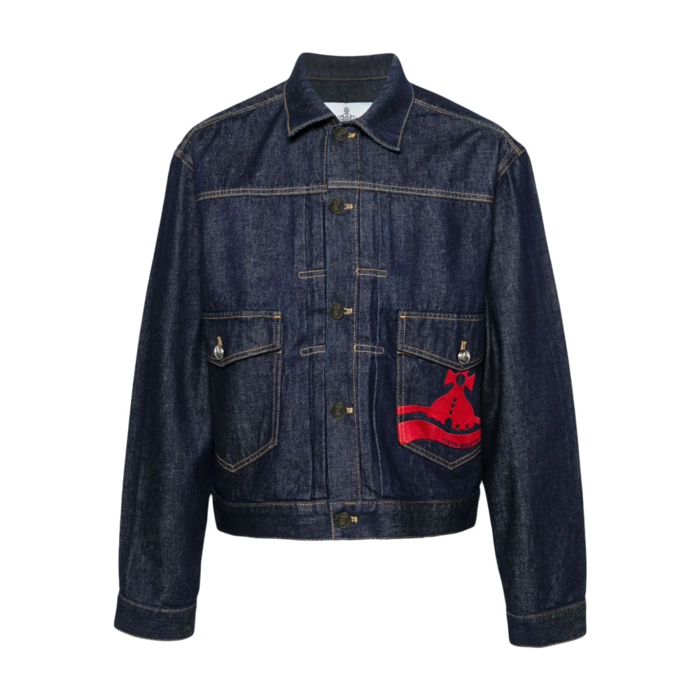 Vivienne Westwood Blauwe Denim Jas met Orb Logo Blue Heren