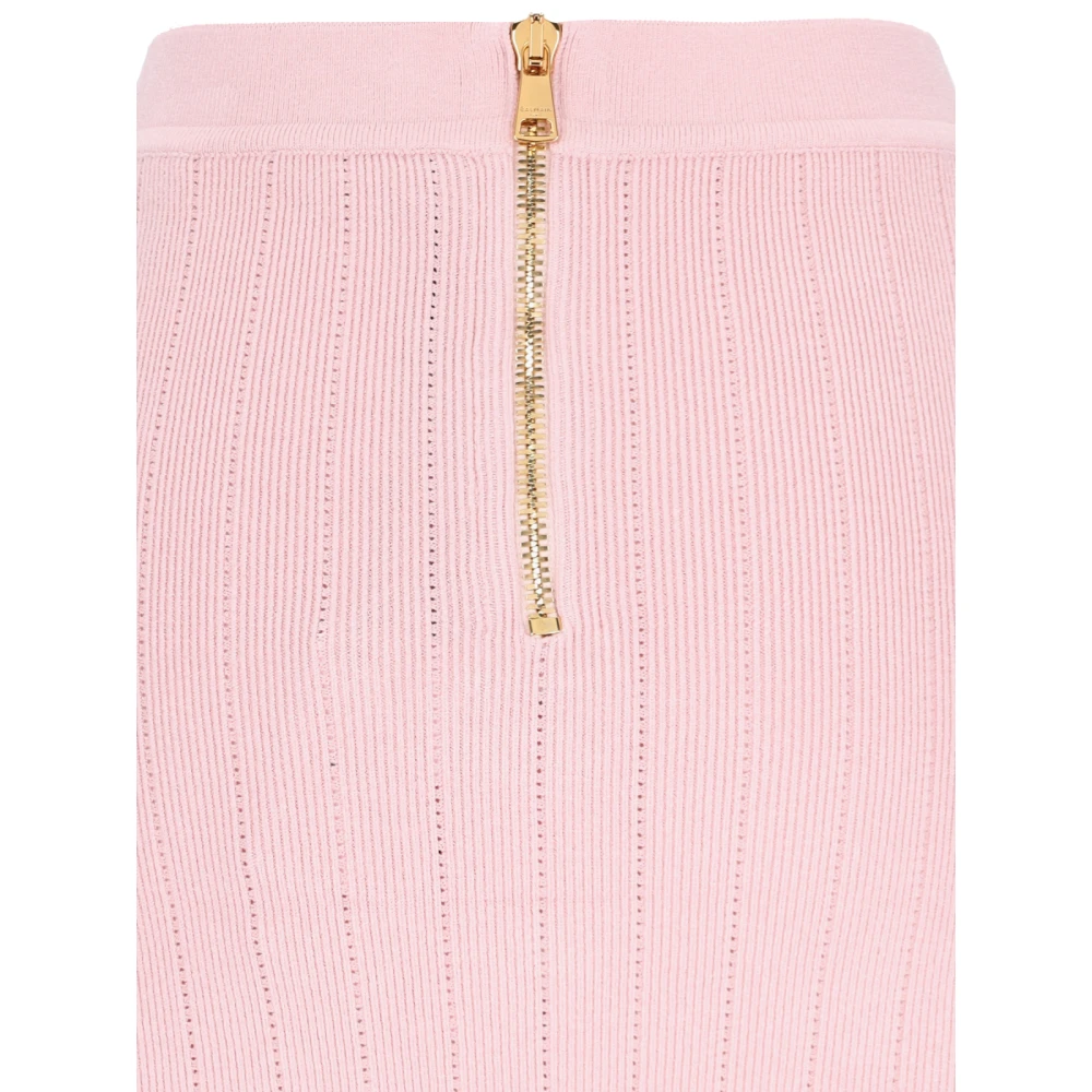 Balmain Roze Gebreide Mini Rok met Gouden Details Pink Dames