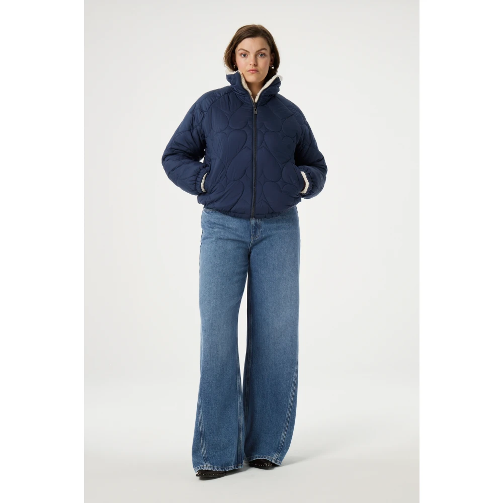 Fabienne Chapot Omkeerbare Hartprint Blauwe Jas Blue Dames