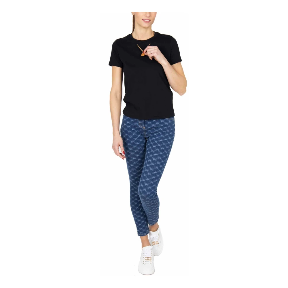 Elisabetta Franchi High-waisted Skinny Jeans met Logo Print Blue Dames