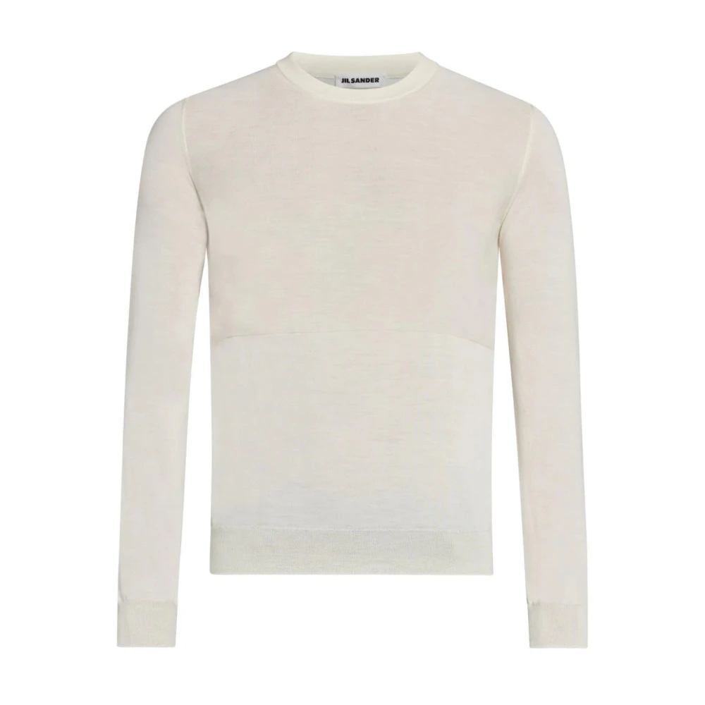 Jil Sander Men's Beige Sweatshirts, M, Casual White Wool Jumper