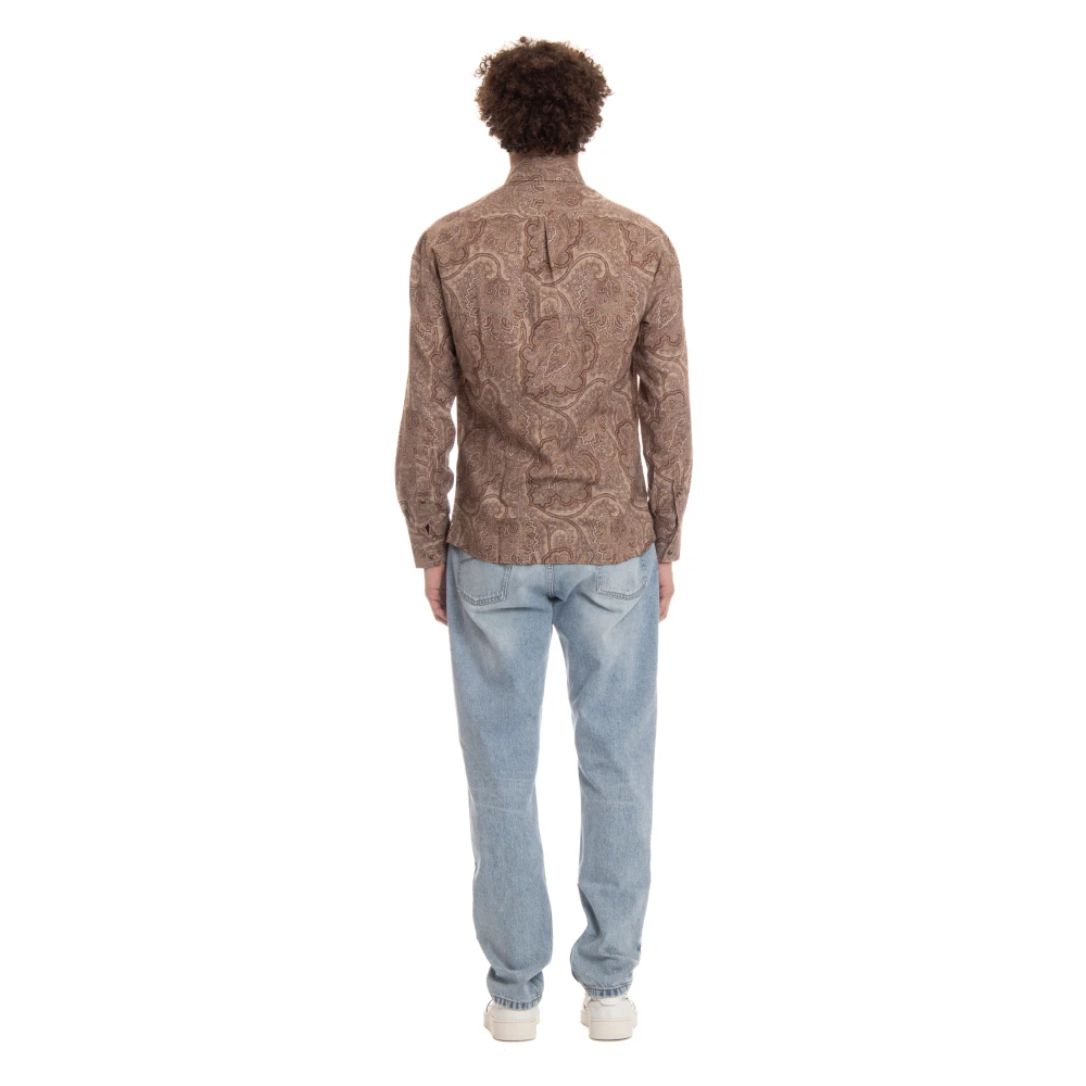 BRUNELLO CUCINELLI Bruin Paisley Katoenen Overhemden Brown Heren