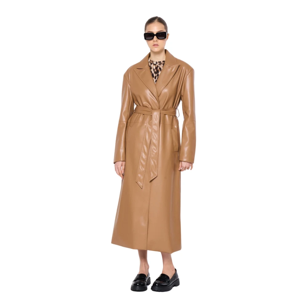 Silvian Heach Lange eco-leren jas met klassieke revers Beige Dames