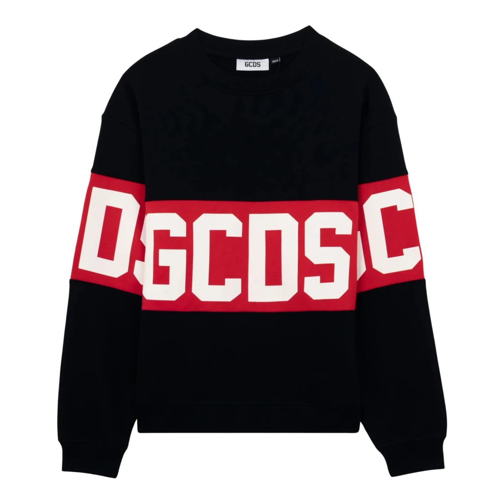 Gcds Black Sweatshirts, Male, M, Band Logo Crewneck