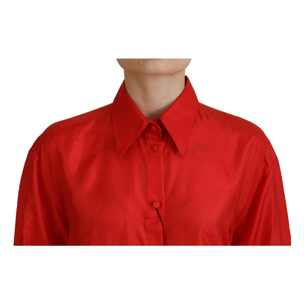 Dolce & Gabbana Rode Zijden Kraag Lange Mouwen Overhemd Top Red Dames