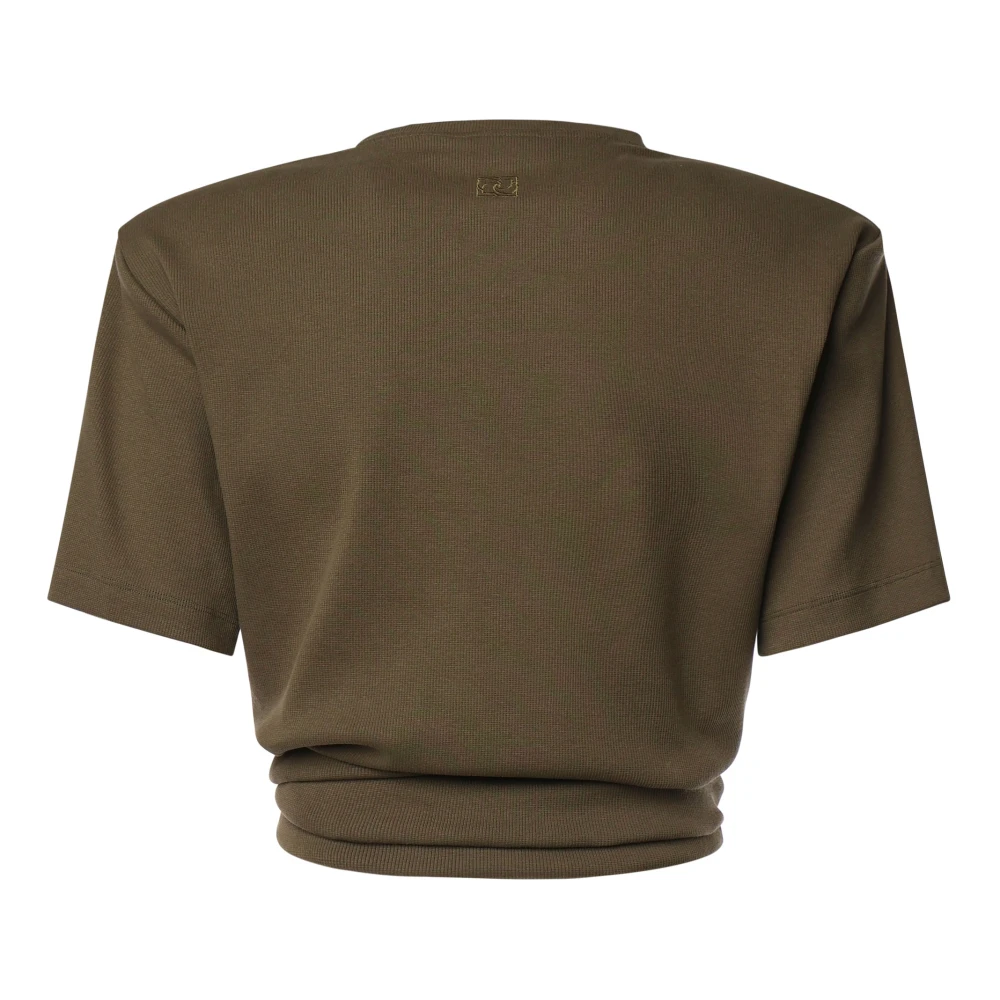 Magda Butrym Bruine Geribbelde T-shirt met Knoopdetail Brown Dames