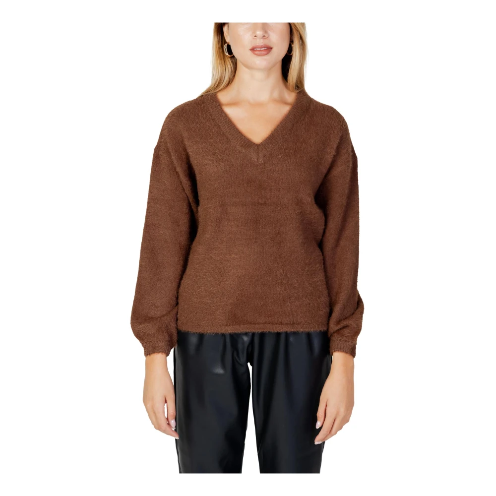 Jacqueline de Yong Bruine V-hals Gebreide Kleding voor Vrouwen Brown Dames