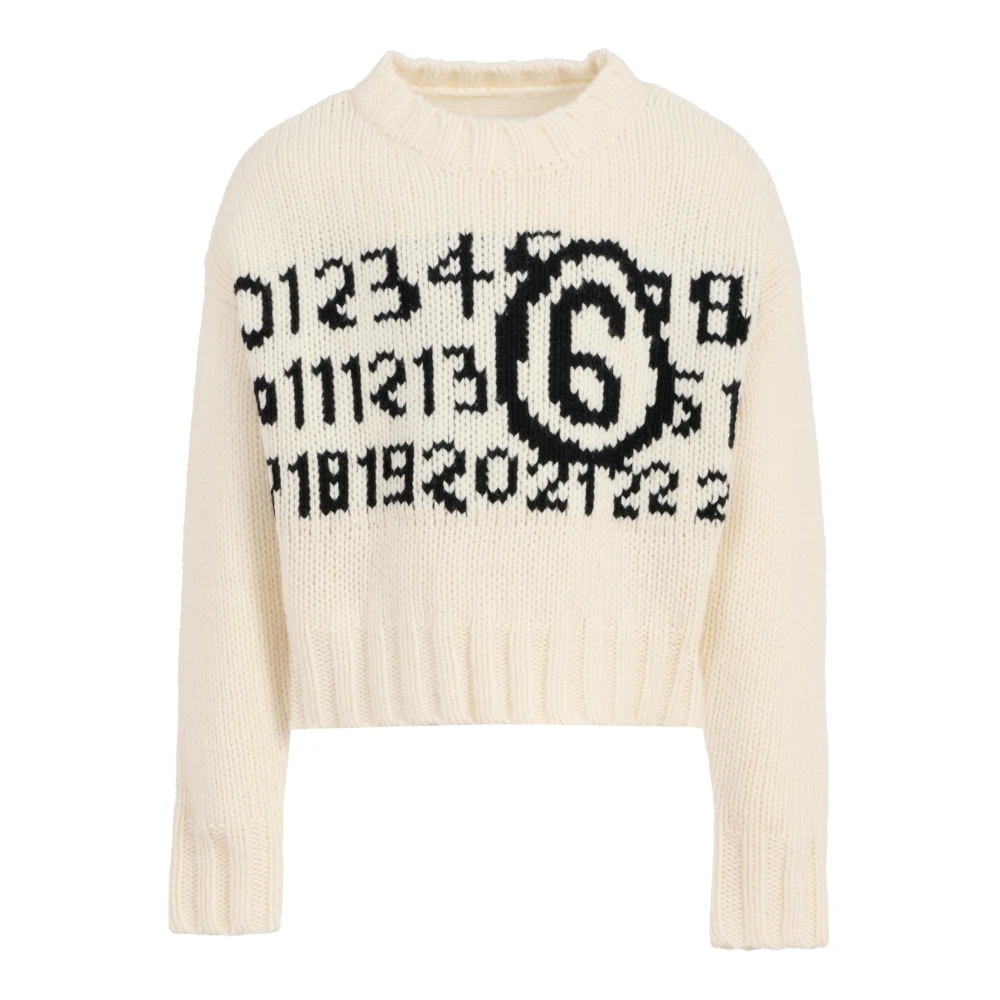 Mm6 Maison Margiela Unisex Ivory Wool Blend Sweater With Logo