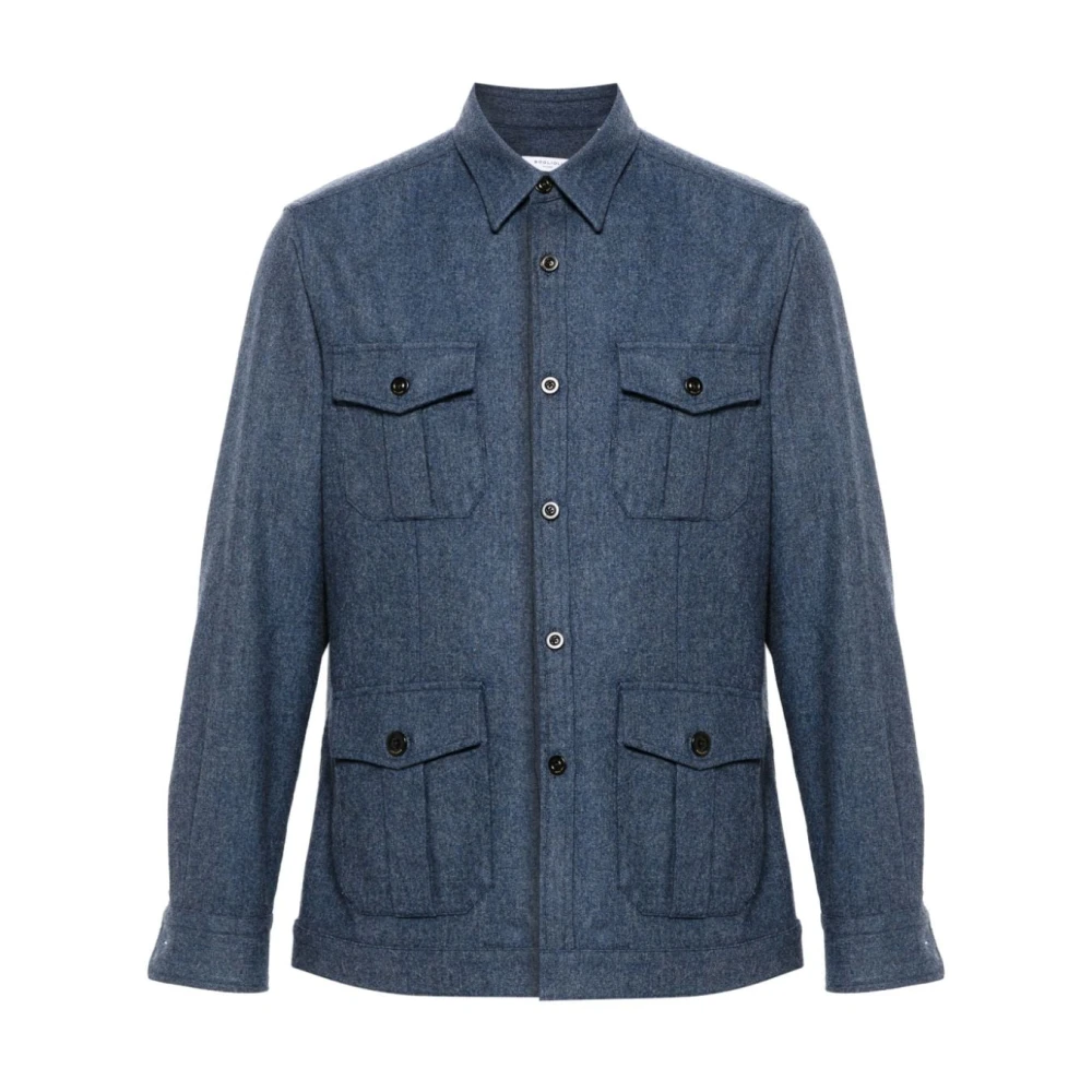Boglioli Blauwe Wollen Jas Met Knoopsluiting Blue Heren