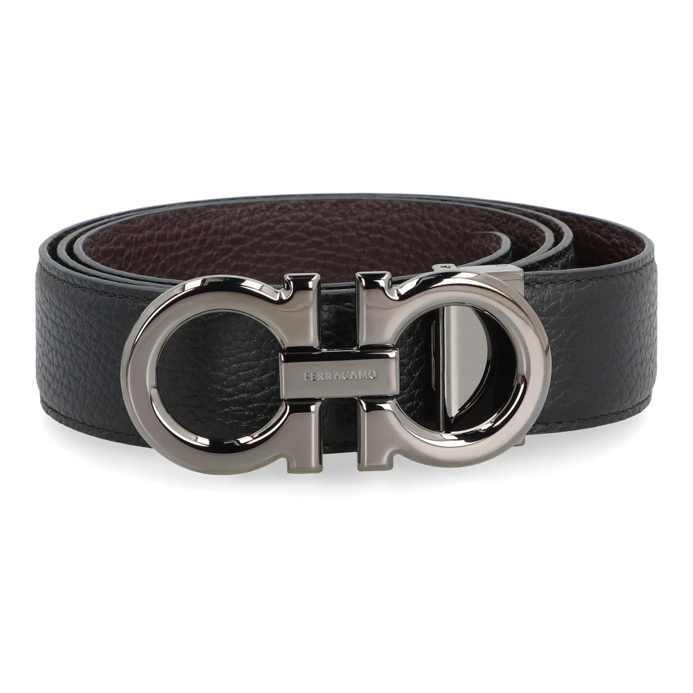 Ferragamo Men's Black Reversible Leather Belt, Belts, 110 Cm, Accessories