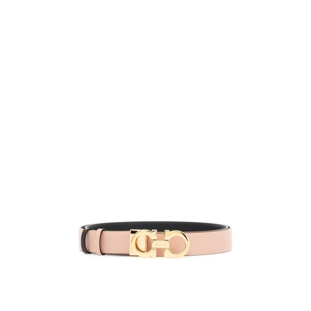 Salvatore Ferragamo Omkeerbare Gancini Leren Riem met Gouden Gesp Pink Dames