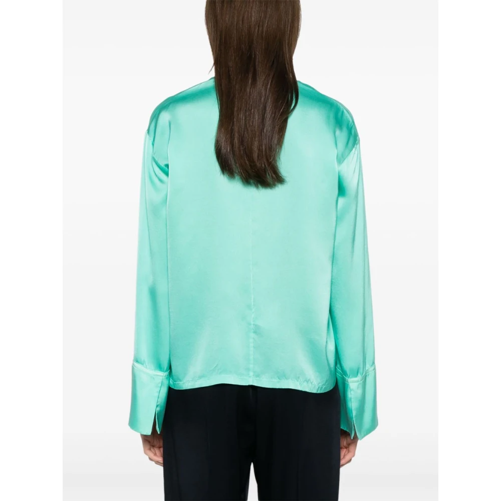 Forte Blauw-Groene V-Hals Top met Wijde Mouwen Green Dames