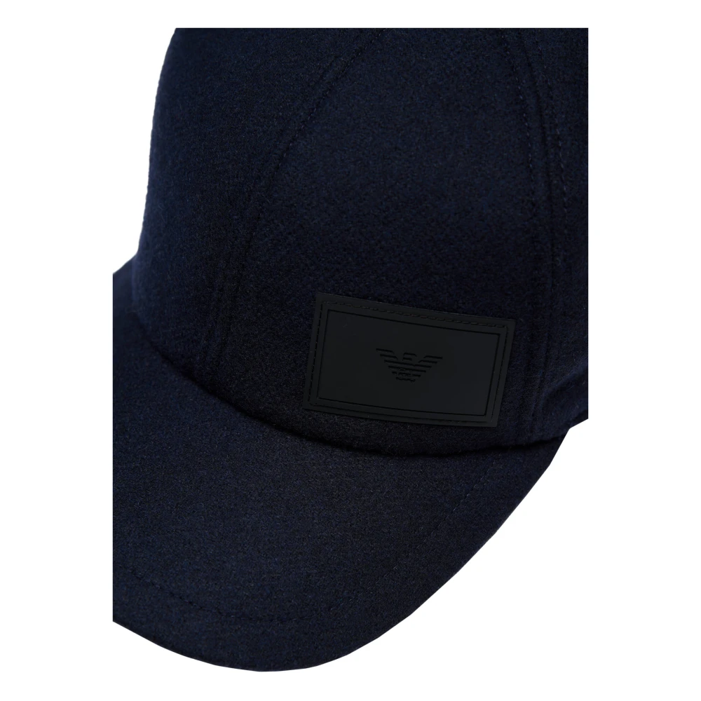 Emporio Armani Donkerblauwe wollen baseballpet met gebreide achterkant Blue Unisex