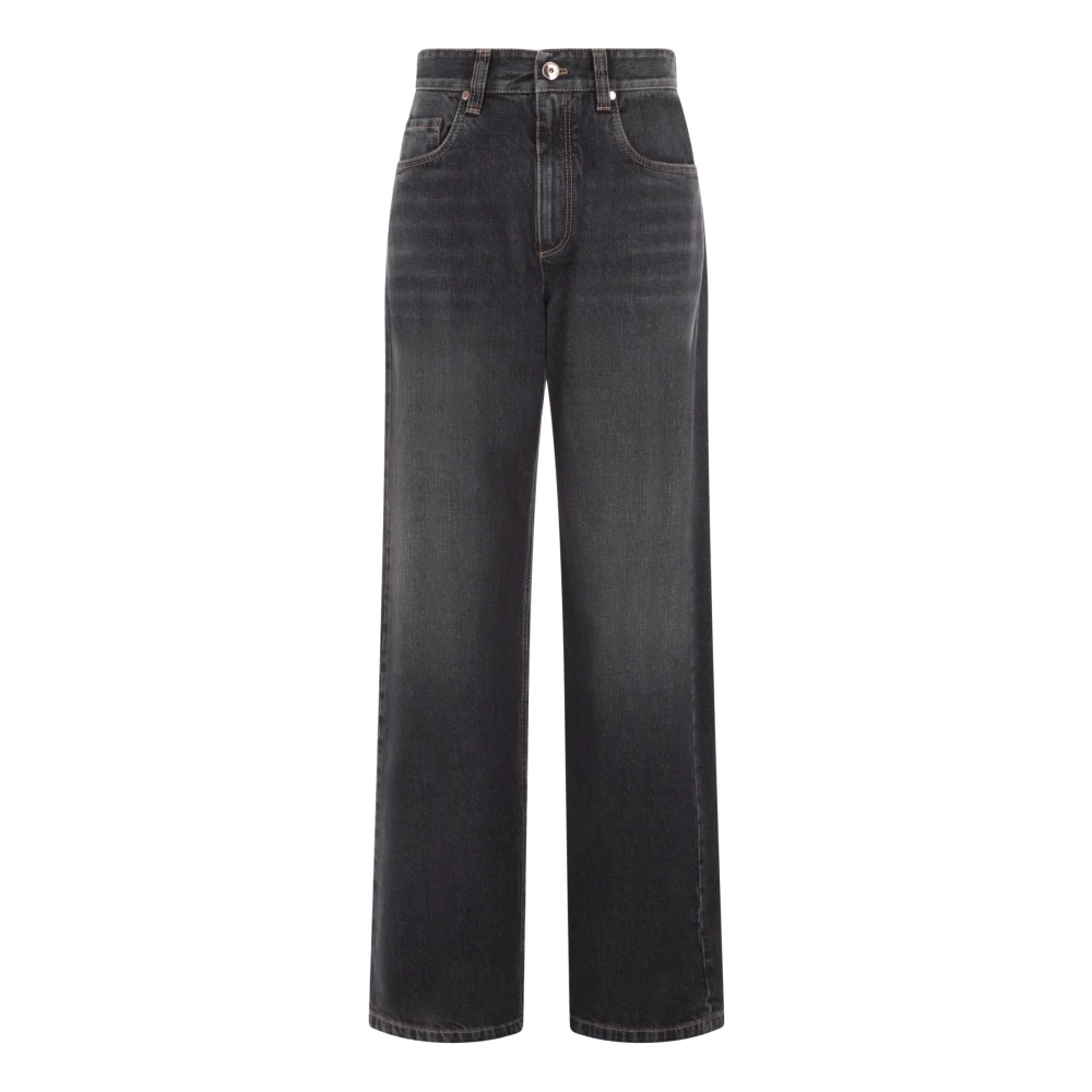 BRUNELLO CUCINELLI Grijze Loose-Fit Jeans met Monile Detail Black Dames