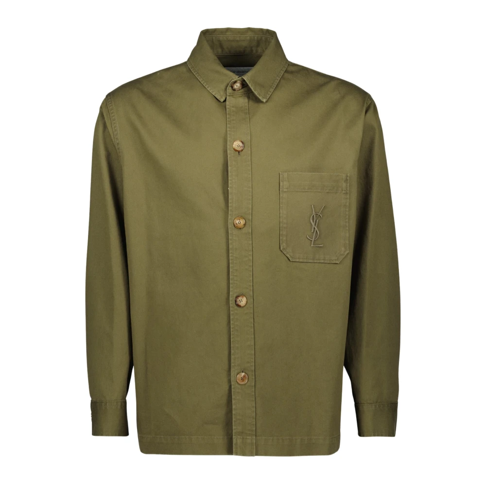 Saint Laurent Men's Green Casual Shirts, S, Denim Cassandre Shirt