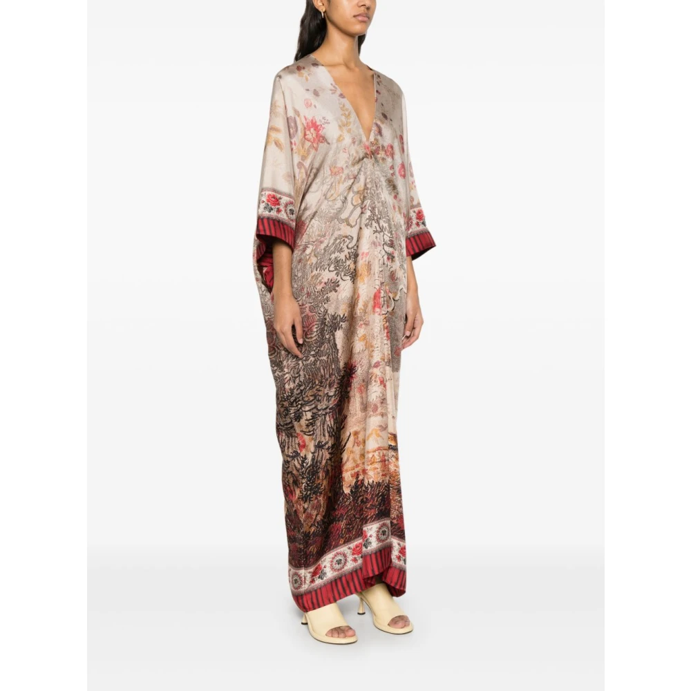 Pierre-Louis Mascia Bruine V-hals Korte Mouw Jurk Multicolor Dames