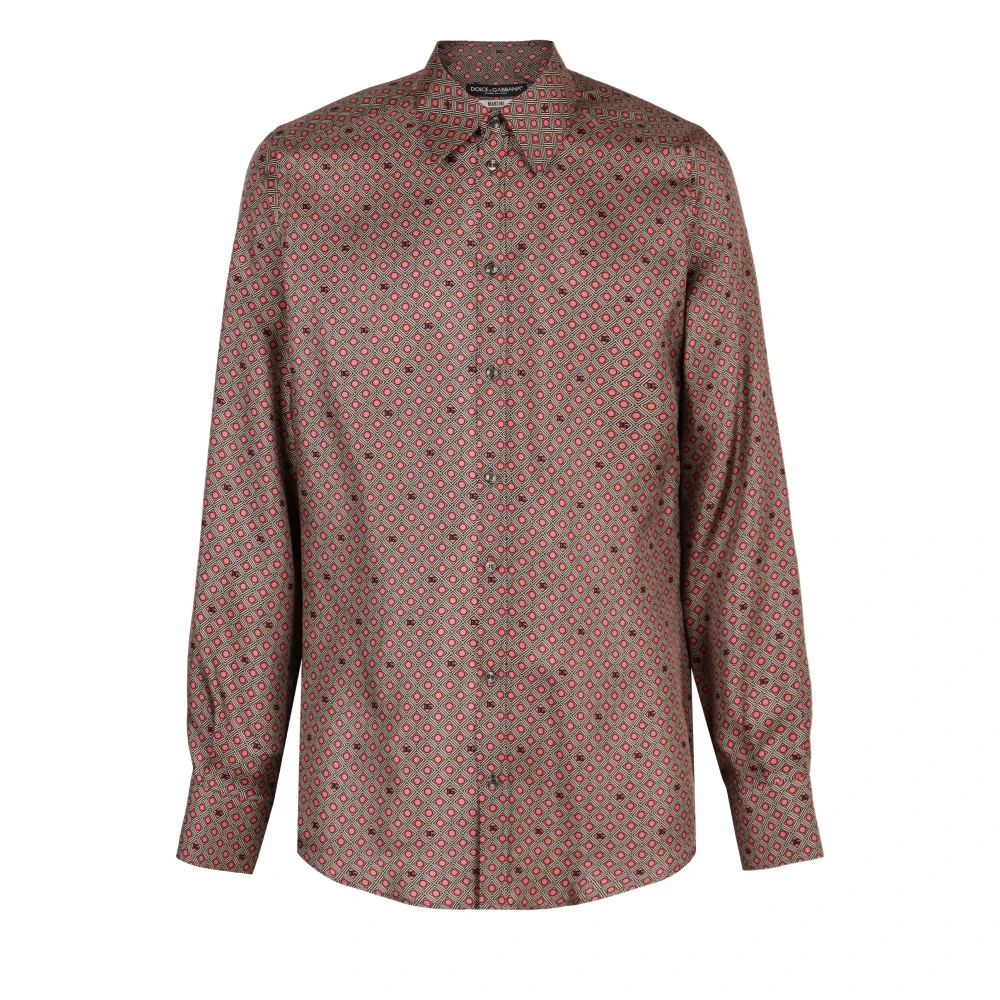 Dolce & Gabbana Zijden Stropdas Print Shirt Brown Heren