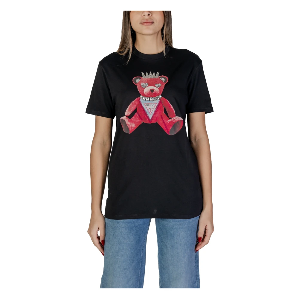 Guess Zwart Grafisch T-shirt Korte Mouw Black Dames