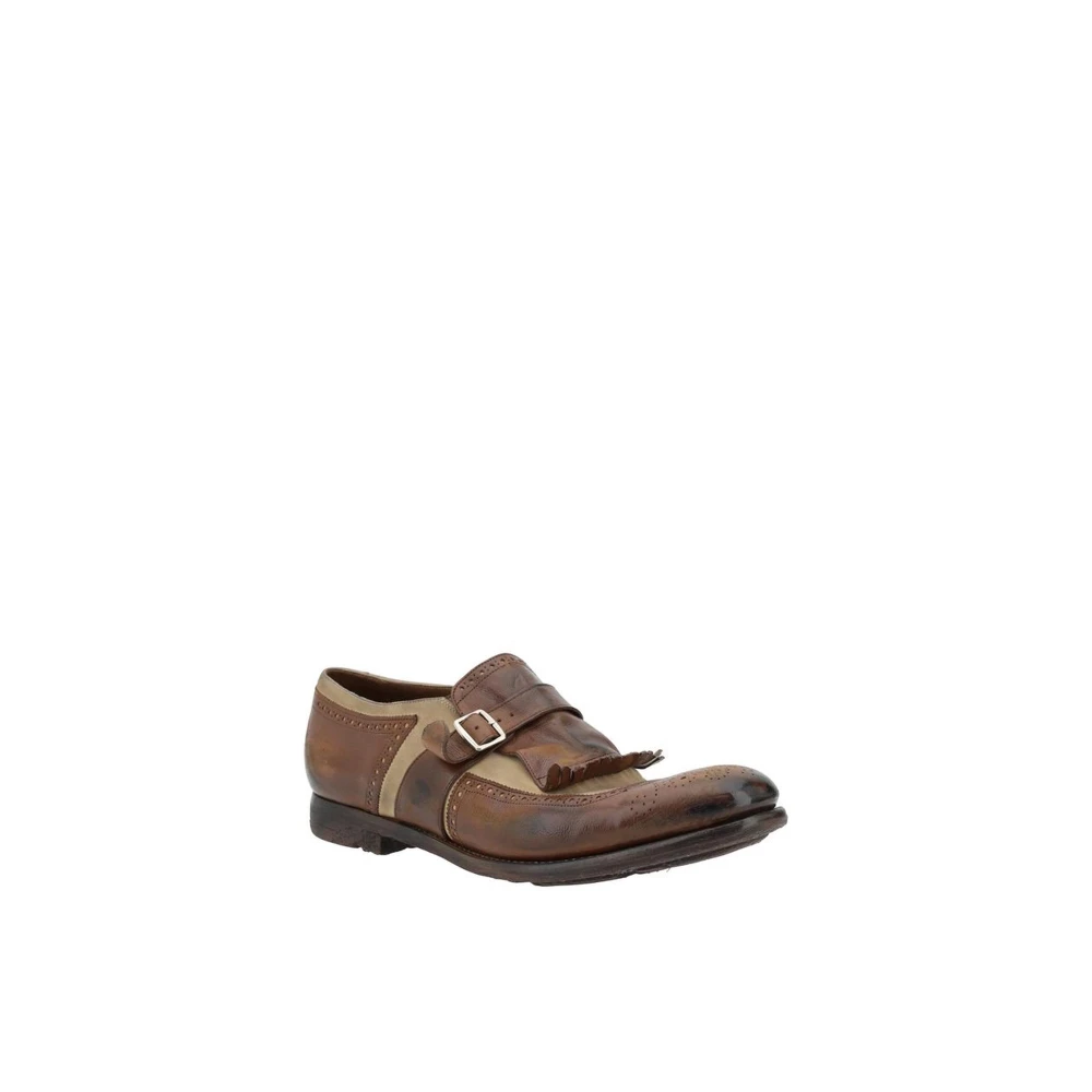 Church's Metalen Gesp Leren Loafers met Blokhak Brown Heren