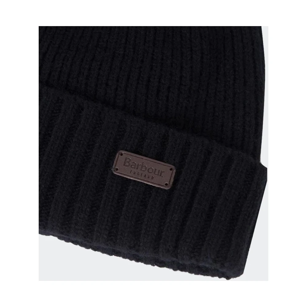 Barbour Effen Kleur Wol en Fleece Muts Black Unisex