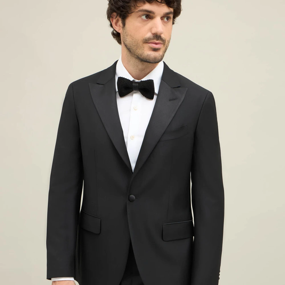 Boglioli Virgin Wool Satin Milano Tuxedo Suit Black Heren