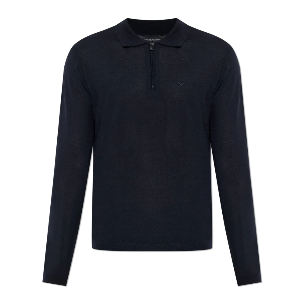 Emporio Armani Herren Blau Woll-Rollkragenpullover Mit Gesticktem Logo
