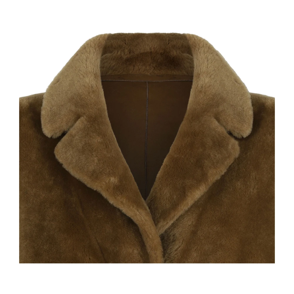 Suprema Mosterd Schapenvacht Jas Klassieke Kraag Yellow Dames